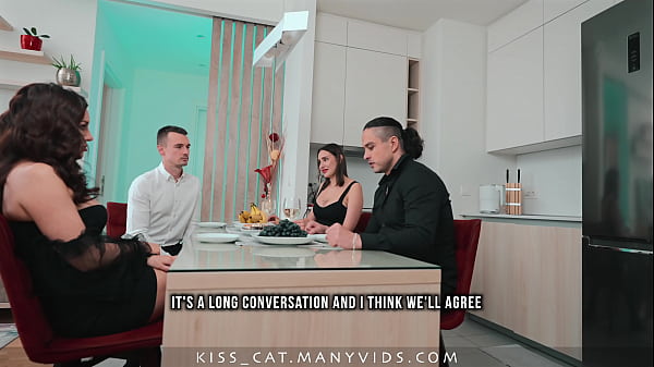 Hot Wife Cheats with Married Couple while Business Dinner while Husband Talks to Phone