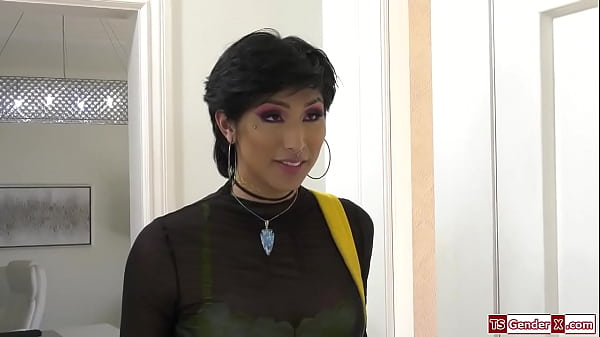 Trans stepdaughter Pixi Lust comes home late and her stepdad spanks her.He sucks the tgirls cock and facefucks her.Then the big tits ts is barebacked 