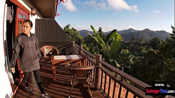 Thai amateur girlfriend gives her big cock guy a blowjob after a fun day 