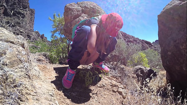 Travel show - Outdor pissing Canarias mountains. Russian girl Sasha Bikeyeva 