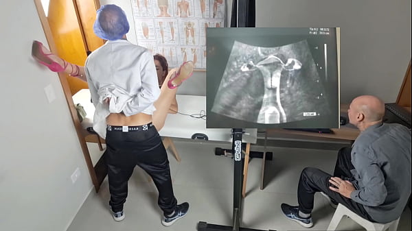 Gynecologist ultrasound fucks the cuckold from behind!