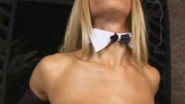 Blonde tranny babe gets naked and tugs on her penis