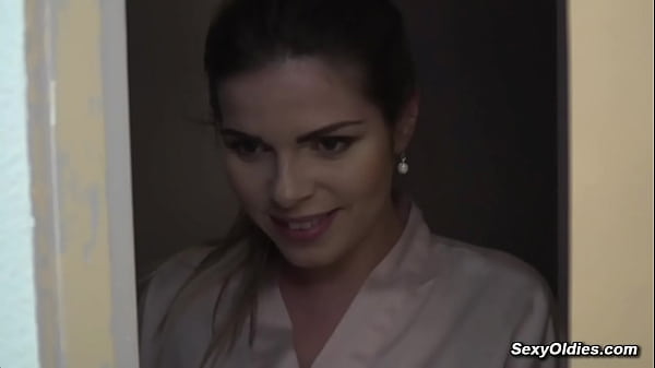 Hot and naughty babe Sarah Smith gets horny while watching her step garndpa Harry naked in bed then jumps in bed and sucks and fucks his dick  