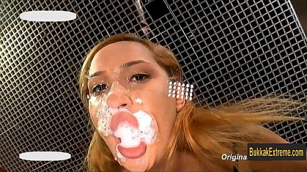 Cute German Nelly Benz blows four cocks to get cum facialized