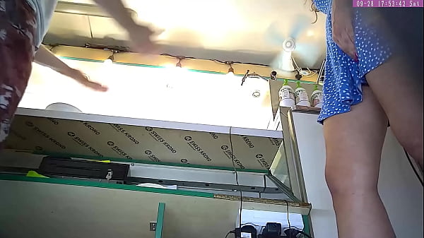 Cute teen babe upskirted by her boss on the first day of work  