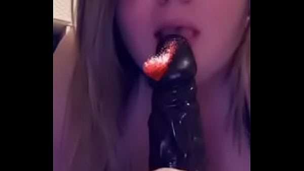 White slut sucking off her favorite dildo  
