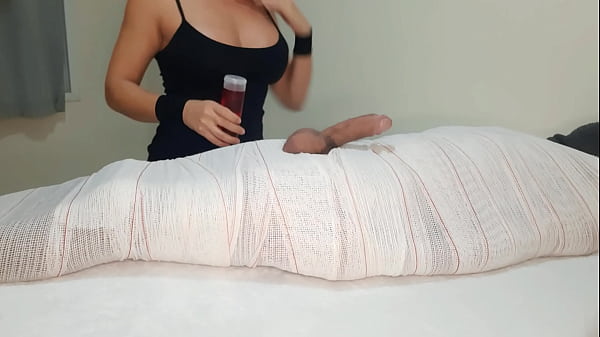 Part1 MUMMIFIED Handjob with interruption of cum for two minutes.
