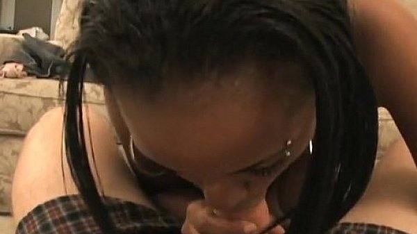 Hot black chick sucks her man off