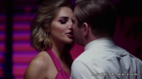 Sexy big tits blonde babe Kenzie Anne in black stockings with pink garters strips off Nathan Bronson and sucks his cock then he pounds her