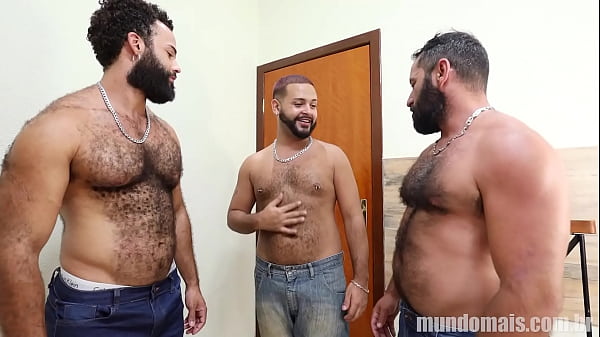 three very hairy men having an orgy