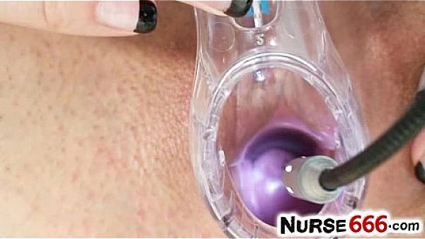 Pussy spreading up close of busty nurse Roxy Taggart