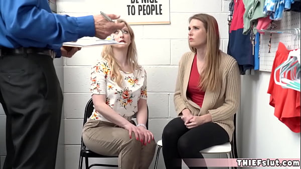 Threesome with two teen shoplifter chicks  