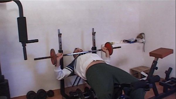 Young slut in the gym sucks the cock of a mature customer