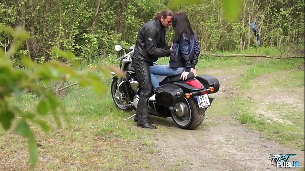 Biker's hard Shaft wide opens Horny Brunette