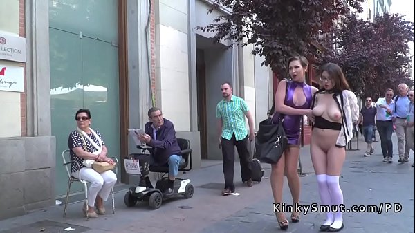 Busty walked in public in lezdom shame