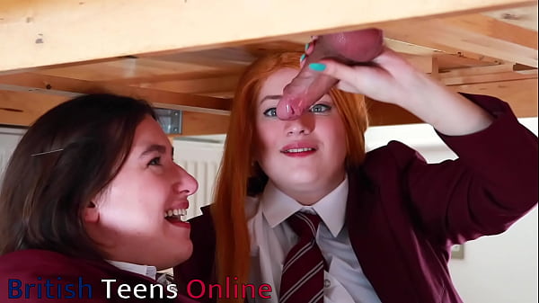 Ellie & Victoria Milk A Guys Cock And Get Their Uniforms Covered In Cum  