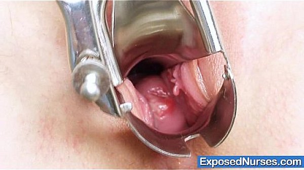 Hot blond teen nurse self exam on gyno chair