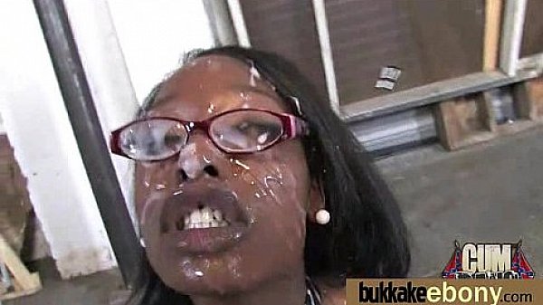 Ebony Cum Slut Hottie Bukkake Party 25