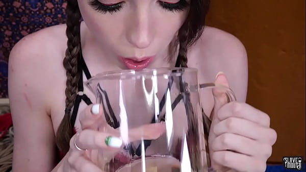 Petite kinky babe Brooke Johnson swallows piss and gargles with it to kick off her face fucking submission scene