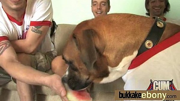 Ebony cutie sucks several dicks for a facial bukkake 19