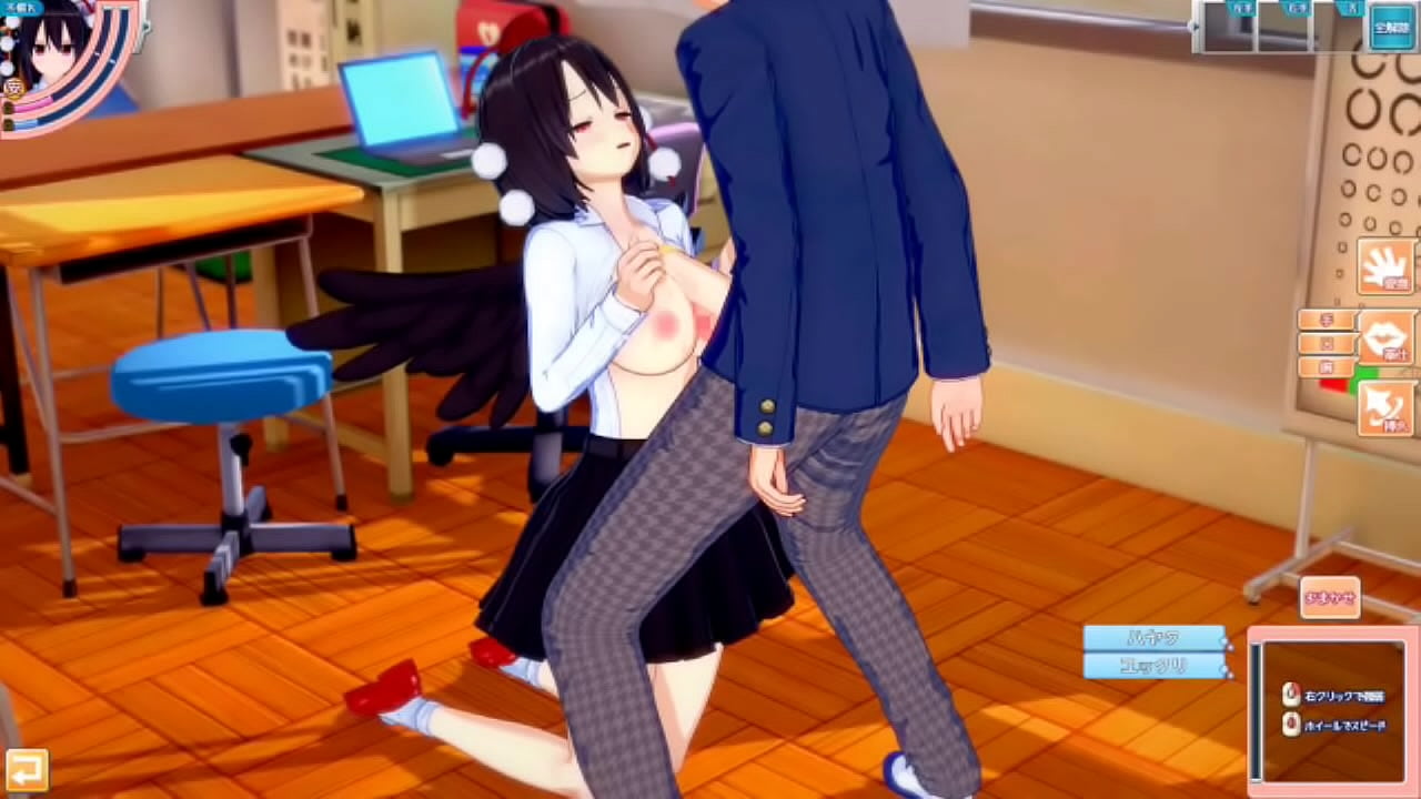 【エロゲーコイカツ！】東方project 射命丸文のおっぱい揉んで仁王立ち手コキフェラ奉仕してもらってからのセックス！爆乳エロアニメ【ヘンタイゲーム】