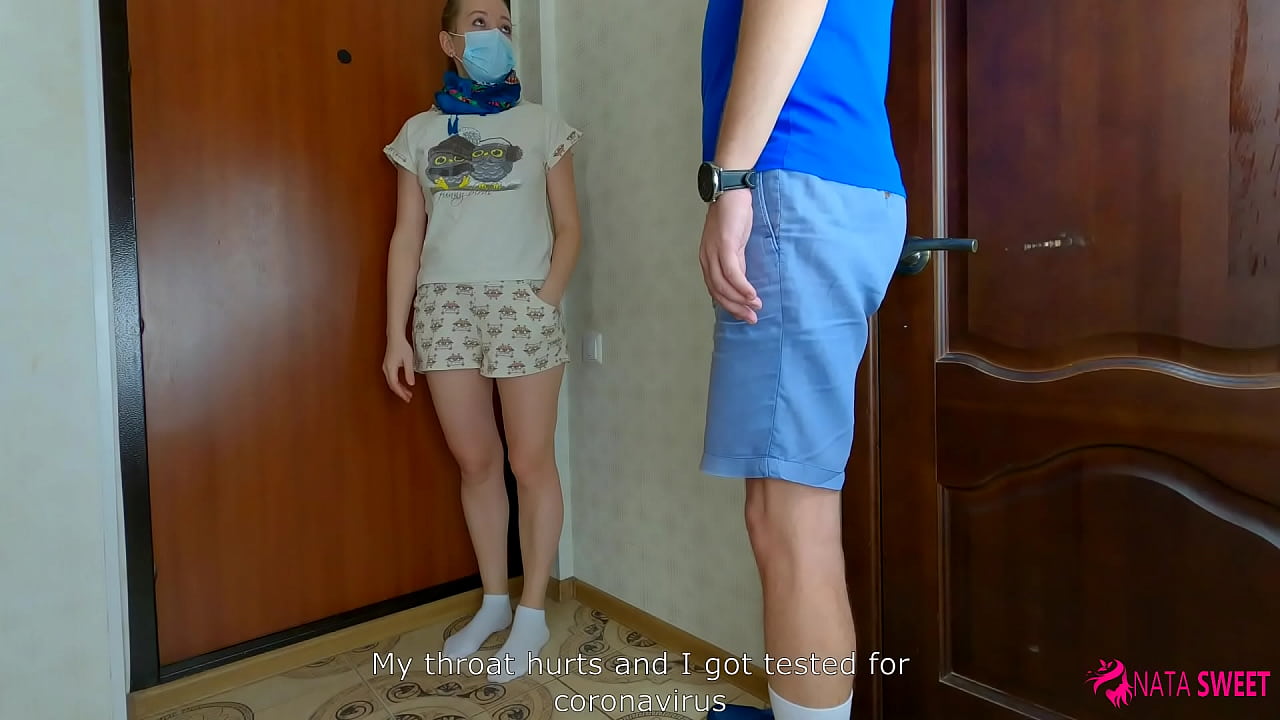 Student came to private lesson at teacher's house and seduced her into a blowjob. He deceived by promising to cure her of the virus and sore throat. Bitch in a medical mask immediately began to suck