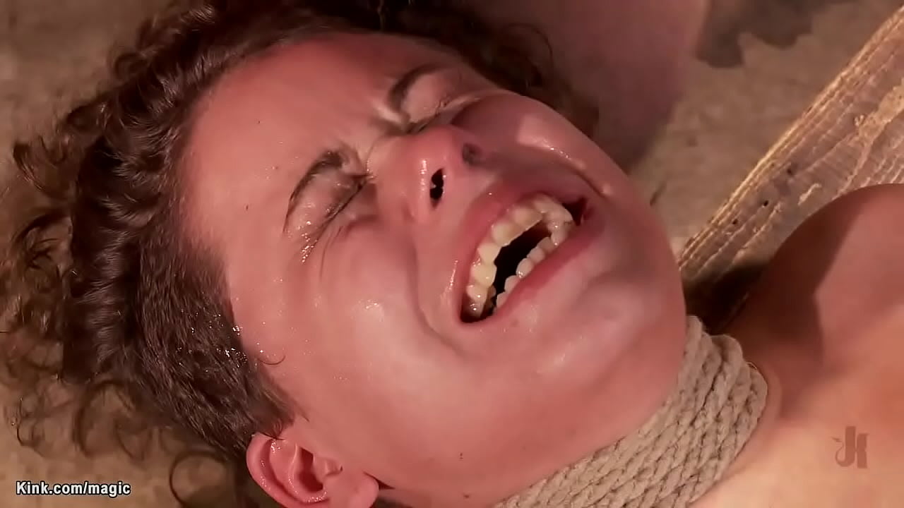 Hairy pussy curly red head slave Bailey Paige gets rough fucked then suspended in horizontal position and deep throat and hairy pussy big cock fucked by master Tommy