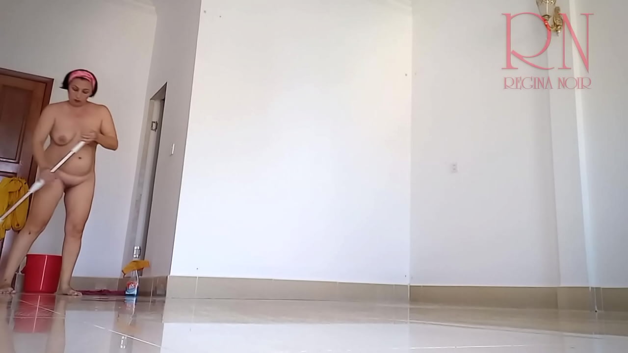 Naked maid cleans office space. Maid without panties. hall c3