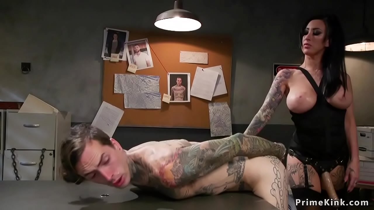 Huge tits tattooed brunette mistress captures alt man and fucks him and rides his face