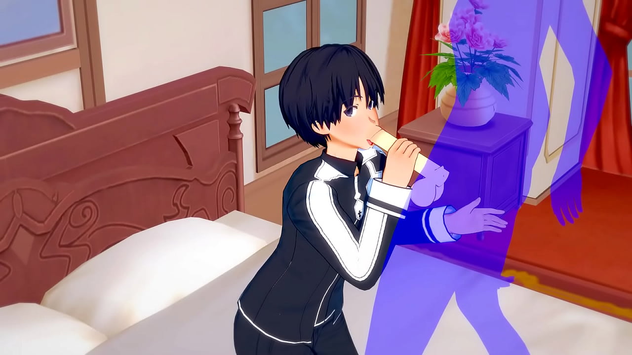 Art Online Yaoi - Kirito sucking dick & anal sex with creampie