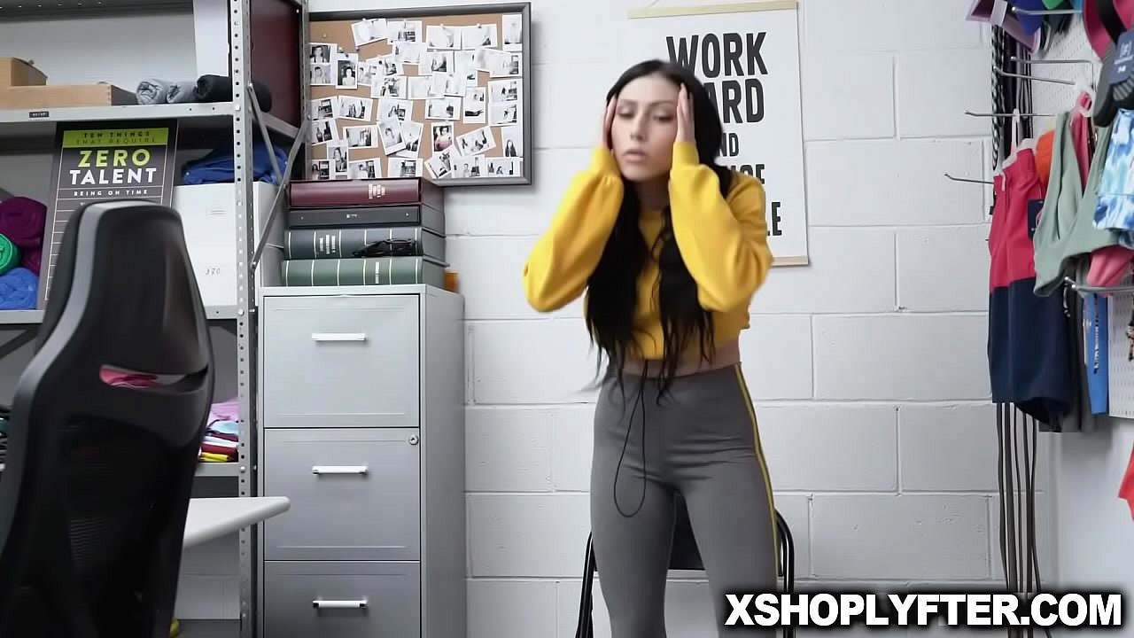 Brunette teen Judy Jolie getting her tight pussy romped wildly by the security guard from behind