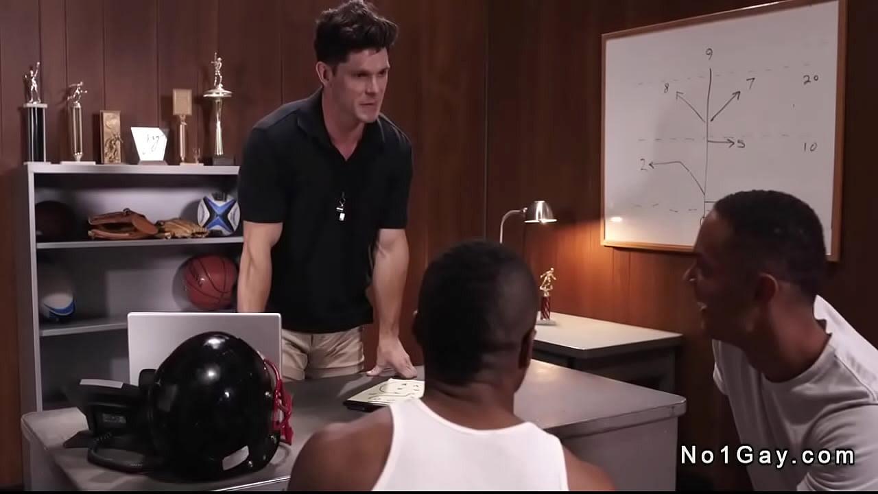 College jocks AJ Sloan and Jake Waters found jockstraps in coachs Devin Franco office and then they sucked his dick before fucked in threesome