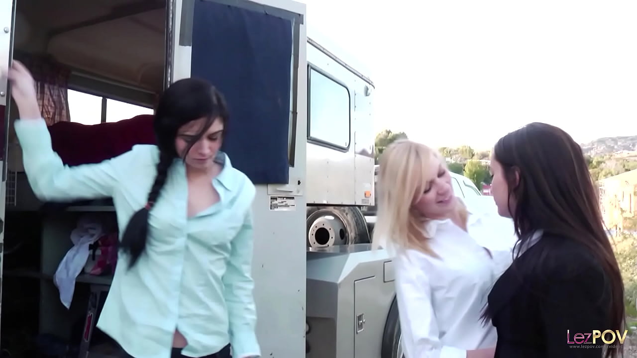 Two young lesbian couple got caught by another brunette kissing each other. Brunette joins them in a awesome, passionate threesome, having pussy eating, clit licking, fingering many times.