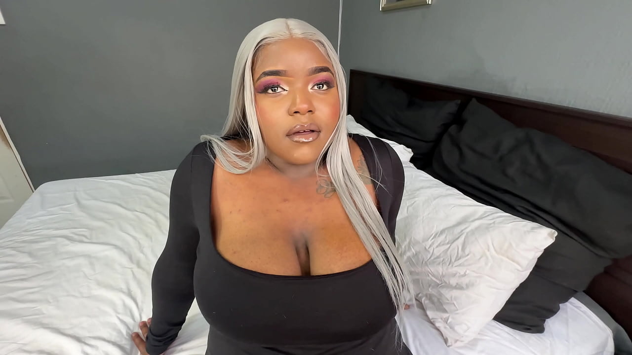 Thick Busty Ebony MILF Gags on a White Boys Cock before He Gives her a Creampie