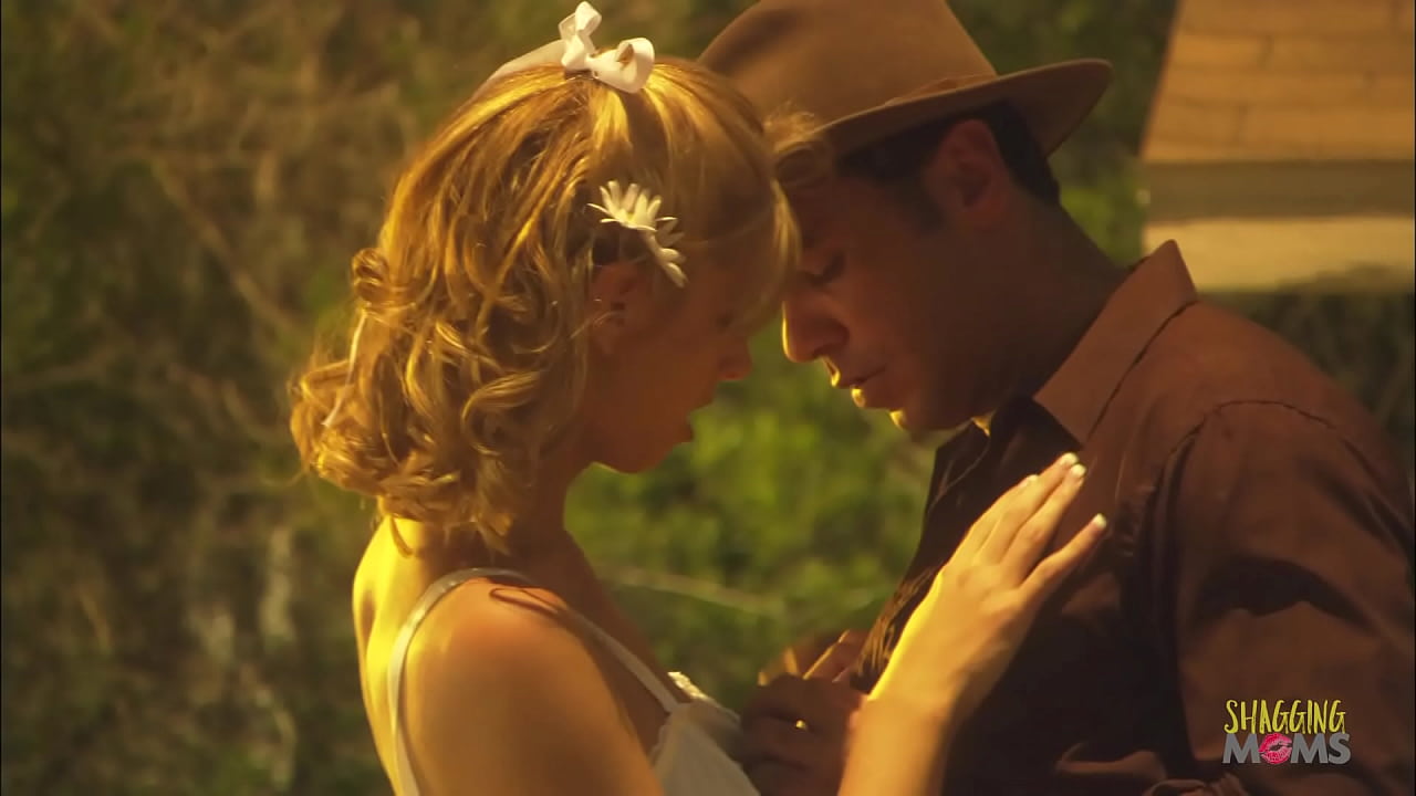 Naughty blonde with small tits lets horny cowboy fuck her in the woods