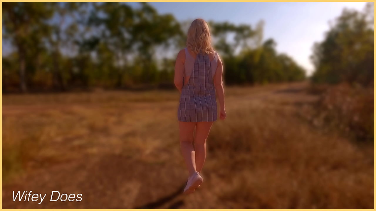 Outdoor horny MILF strips nude