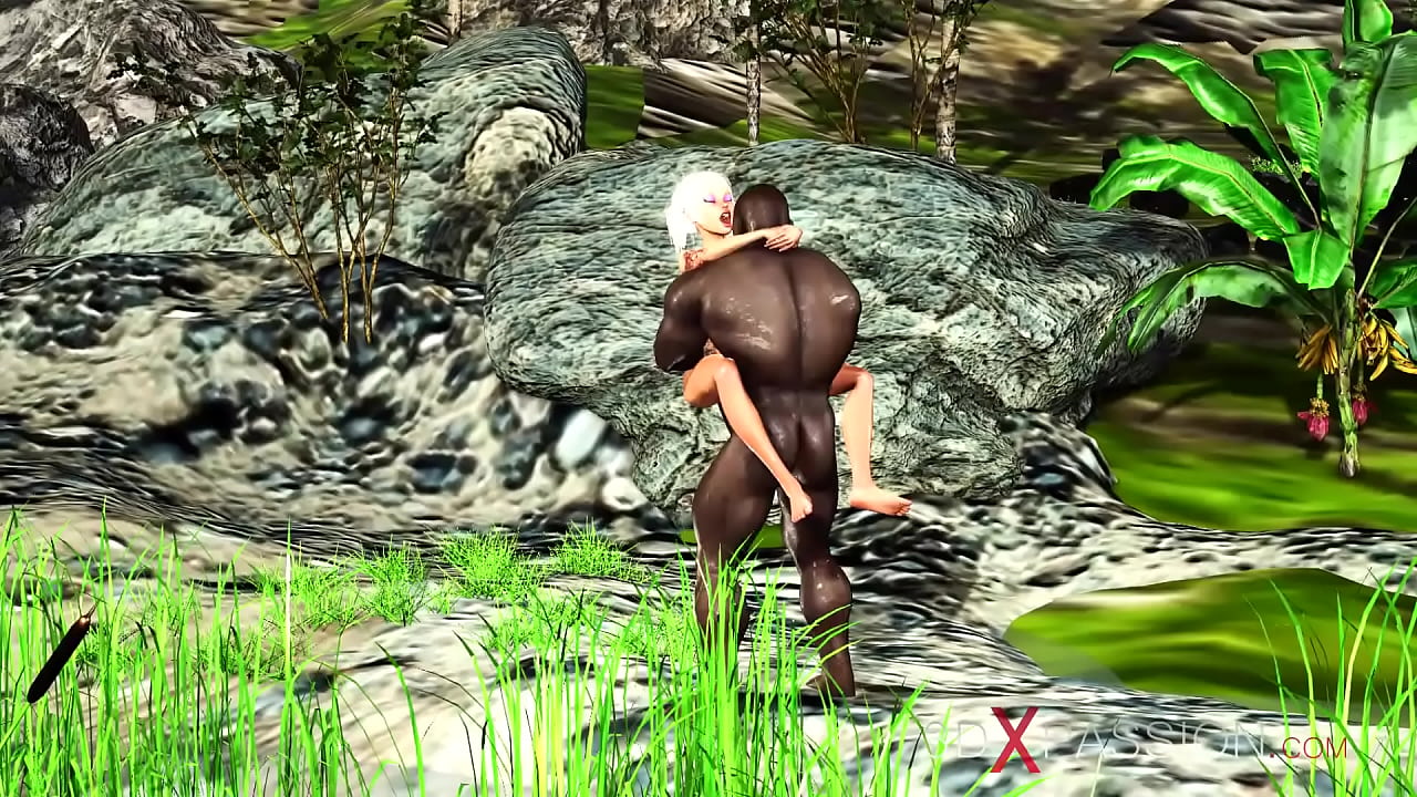 Outdoor hot sex! Big black cock fucks hard a sexy blonde in the island