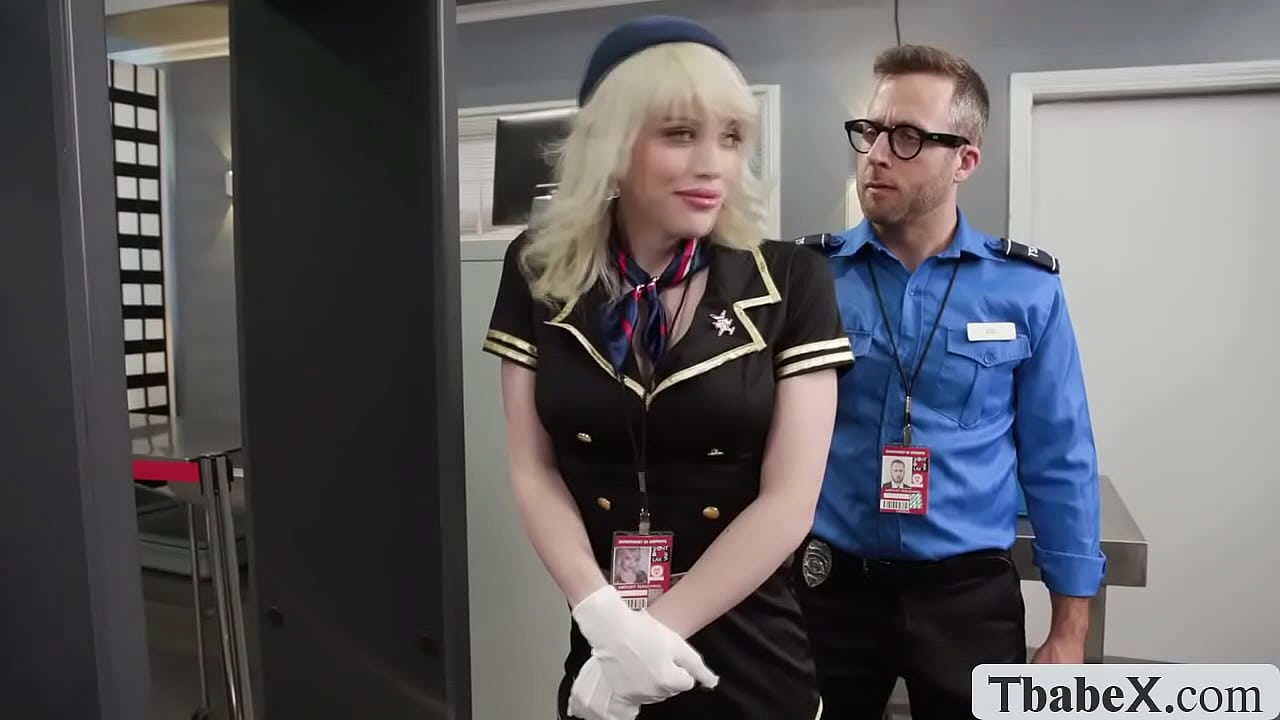 Flight attendant Izzy Wilde gets checked by the airport guard and confiscate the buttplug in her asshole