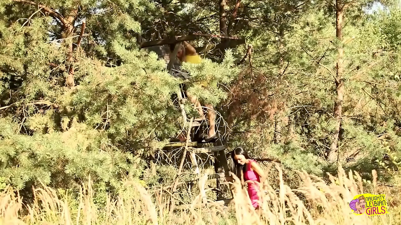 Intense outdoor lesbian sexual encounter including blonde and brunette women