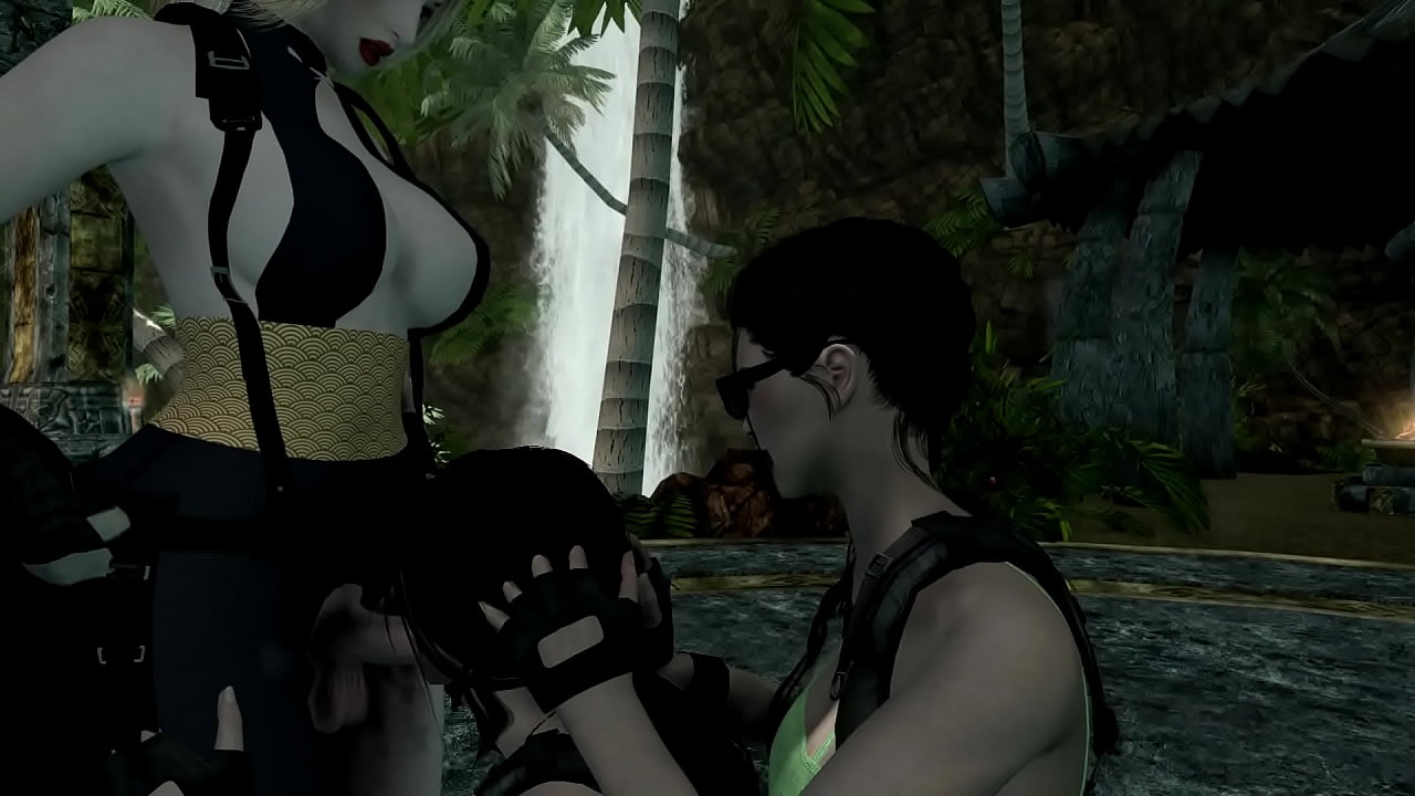 Futanari threesome with Tomb Raider Lara Croft