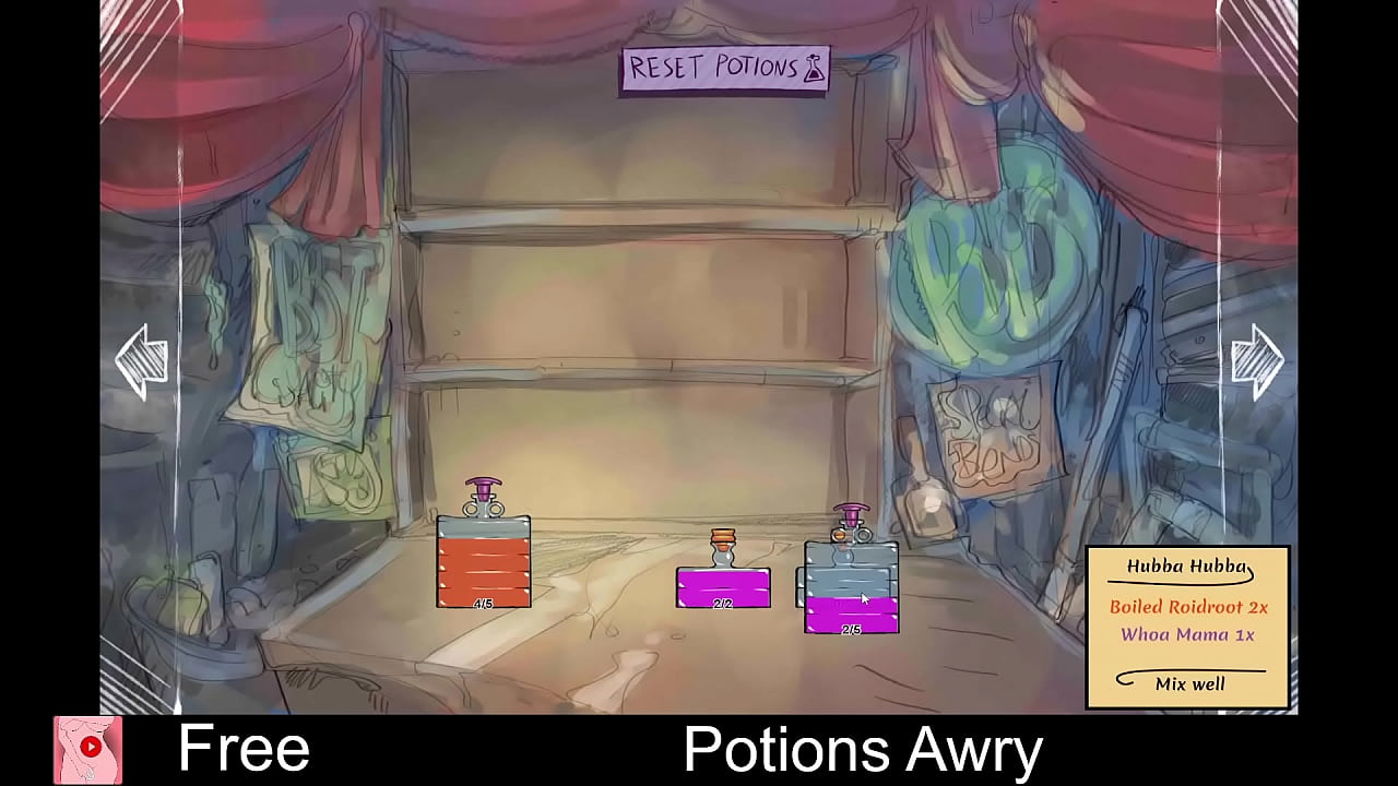 Potions Awry (free game itchio) Puzzle, Adult, drag-and-drop, genderbending, Hand-drawn, hyper-proportions, No AI, NSFW, potions, transformation, Transgender