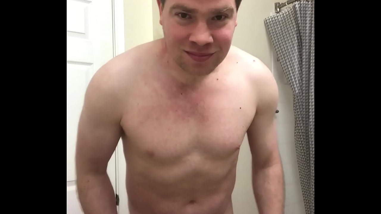 Nude male flexes and shows the muscles he developed from hitting the gym