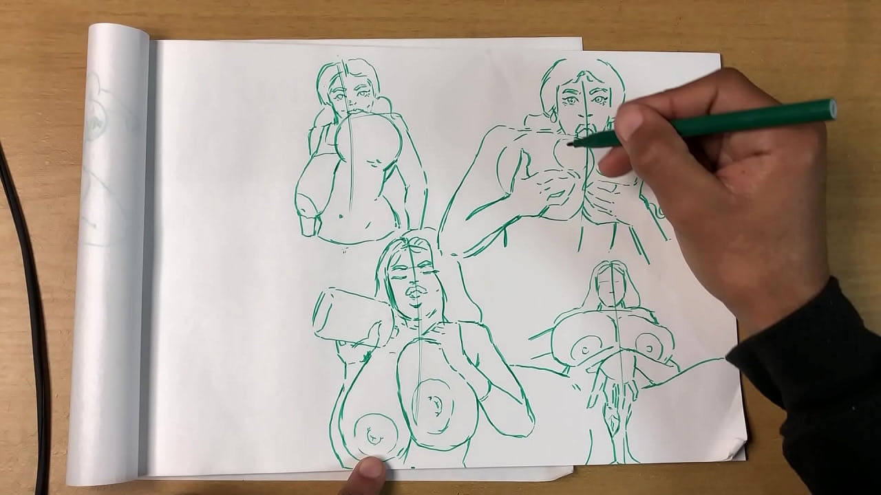 Busty girls sketches | Marker art of huge tits | titty fuck, sexy pose | big boobs