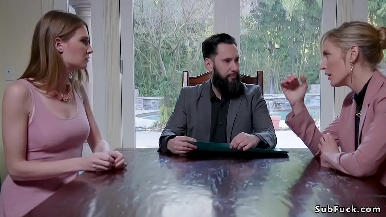 Blonde slut Mona Wales and step sister Ashley Lane reading will of their together with lawyer Tommy who later in bondage fucking them