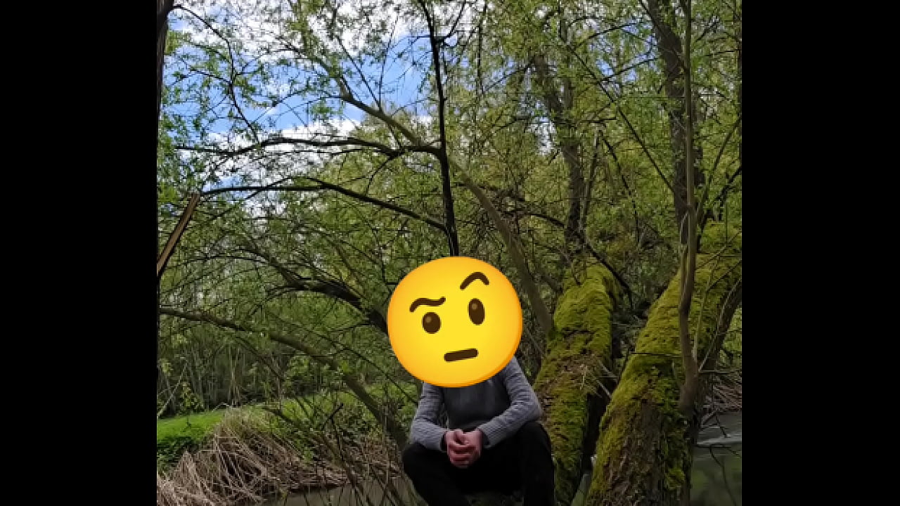 Outdoor wanking at the river, almost caught