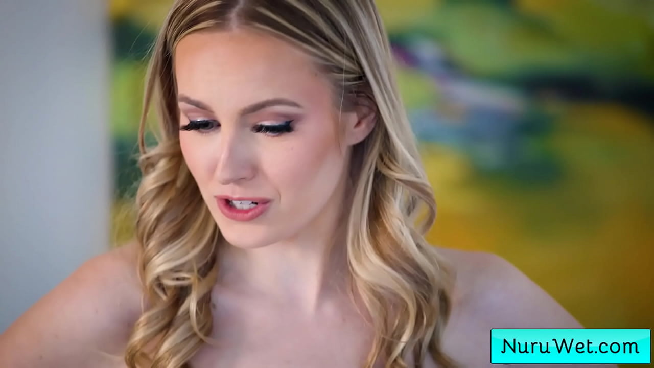 Sensual teen blondie rub her hard nipples against her customer back during slippery nuru massage