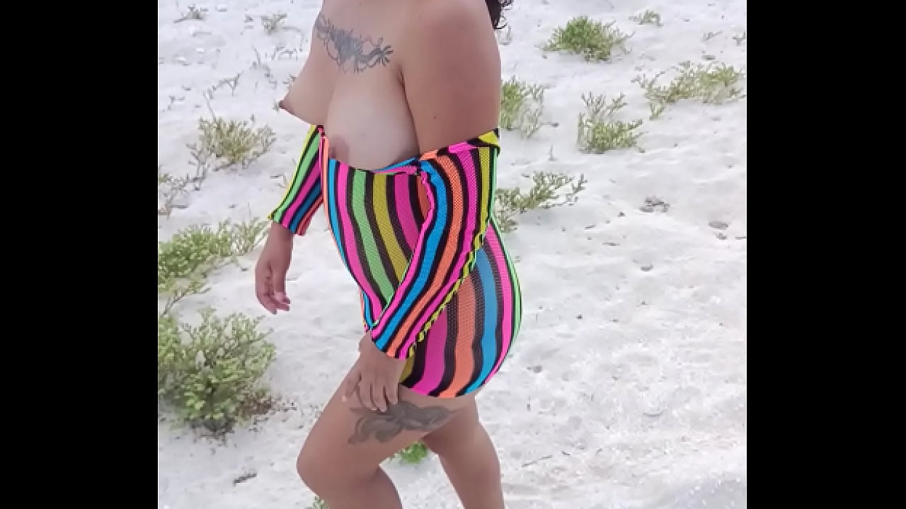 Flashing in the beach show My tits ass and more