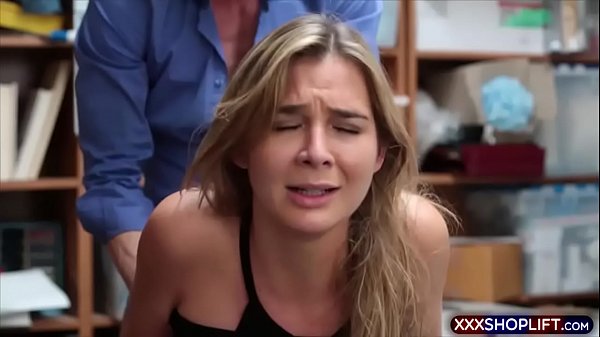 Teen shoplifter caught by a security guard and the penalty is a quickie fuck in the office and she actually enjoys having his cock inside of her