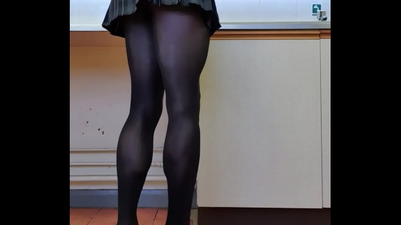 Tgirl with 8 INCH COCK cumming in nylon tights