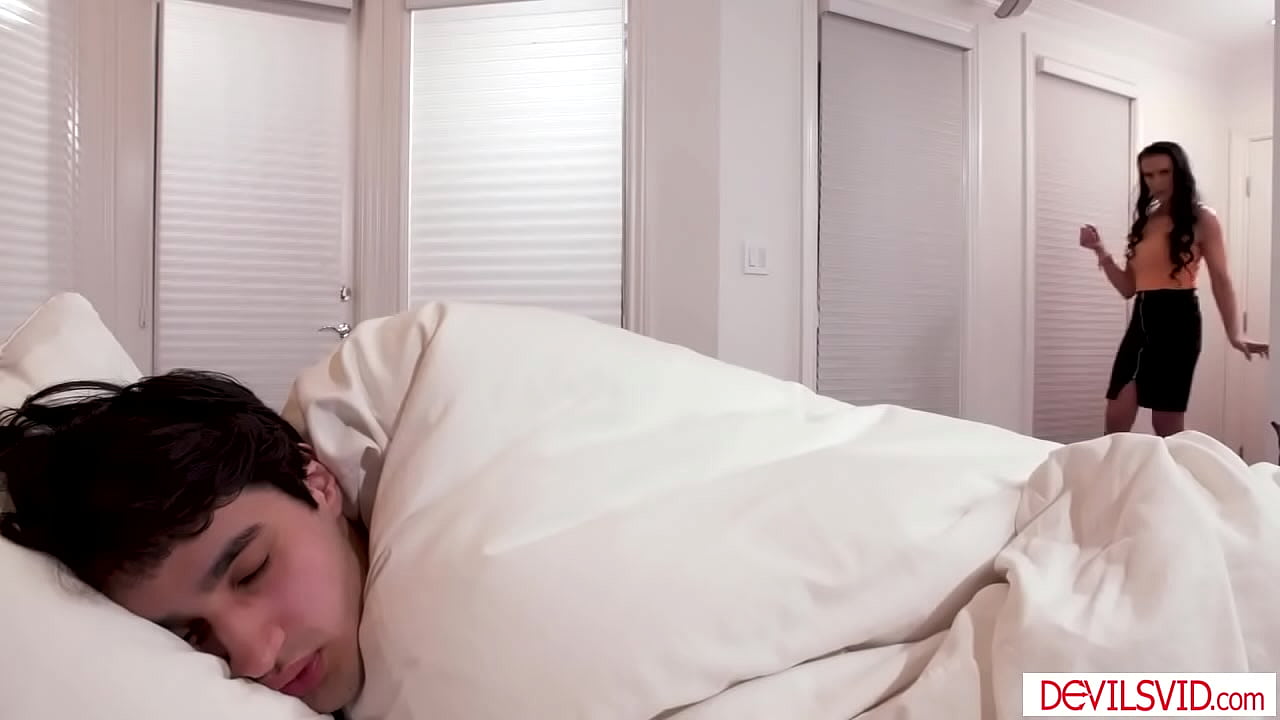 Brunette milf catching stepson jerking off.She gives him blowjob and asks to have anal sex.The guy sucks his stepmoms big tits then fucks her ass.